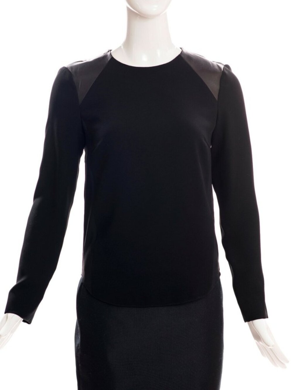 Rag & Bone Black Lamb Leather Shoulder Long Sleeve Silver Back Zip Blouse Top M